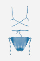 Shiny blue Meri bikini set by Maliluha featuring a classic bikini top and bottom on a clean background