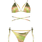 Maliluha Meri bikini set in shiny green print with adjustable straps and matching bottoms, perfect for summer beachwear.