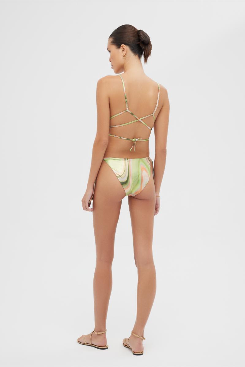 Maliluha Meri bikini set in shiny green print with adjustable straps and matching bottoms, perfect for summer beachwear.