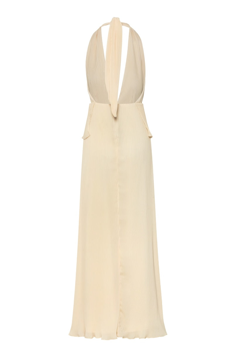Baobab Merida Maxi Dress in butter yellow, flowing fabric with a relaxed fit, perfect for casual summer wear.