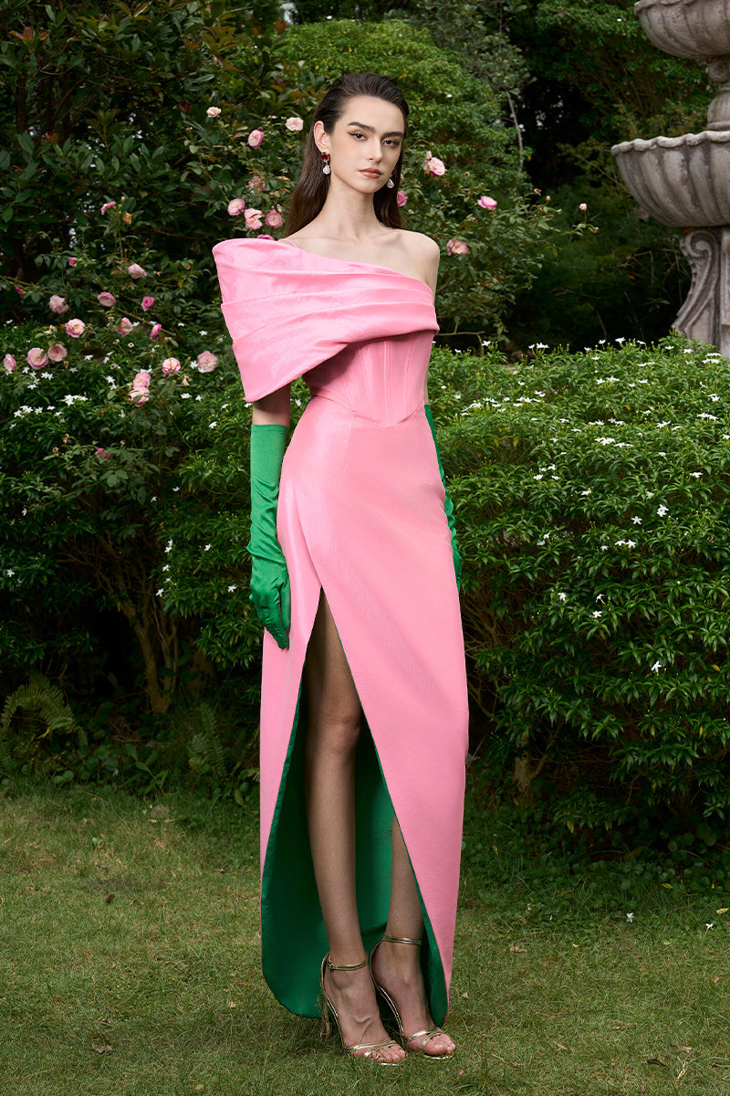 MERMAID GOWN WITH DRAPED DETAIL AND MULLET WRAP BOTTOM - CULT MIA