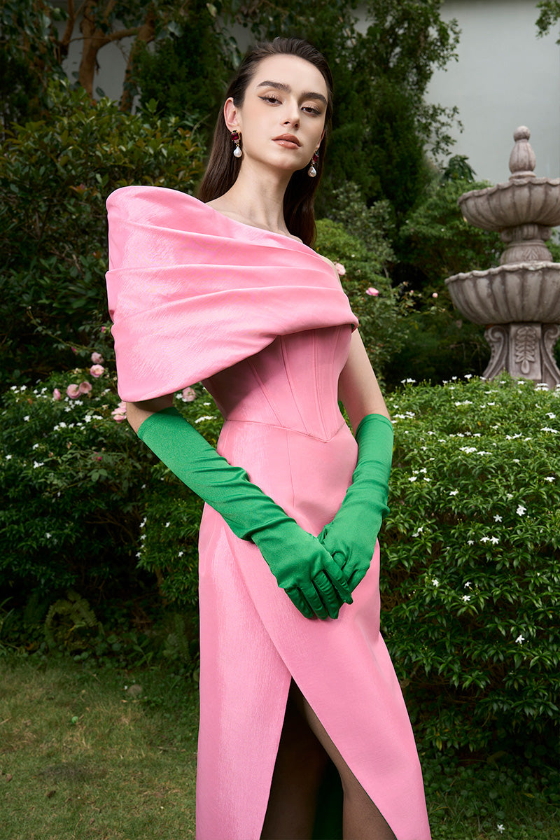MERMAID GOWN WITH DRAPED DETAIL AND MULLET WRAP BOTTOM - CULT MIA
