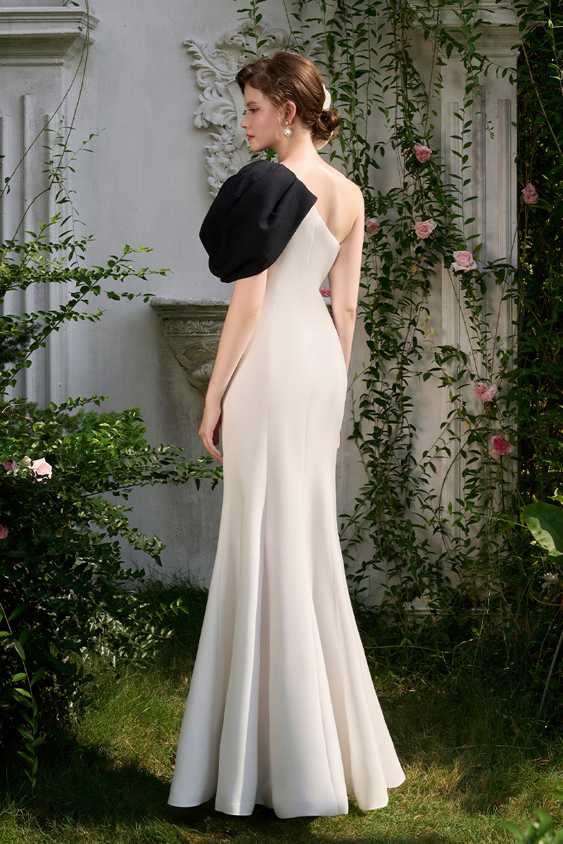 MERMAID EVENING GOWN WITH ONE SHOULDER AND DRAPED DETAIL - CULT MIA