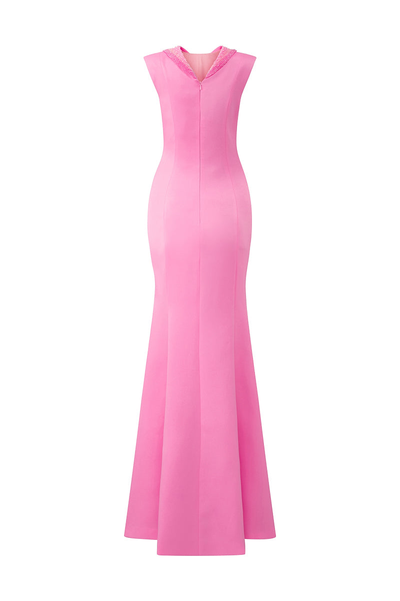 PINK MERMAID EVENING GOWN WITH BERTHA COLLAR - CULT MIA