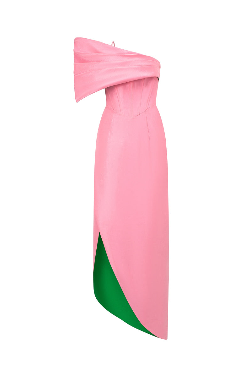 MERMAID GOWN WITH DRAPED DETAIL AND MULLET WRAP BOTTOM - CULT MIA