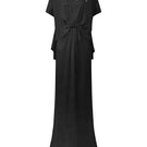 Black mermaid gown with high neck and gathered waistline by I.H.F, featuring a fitted silhouette and elegant design.