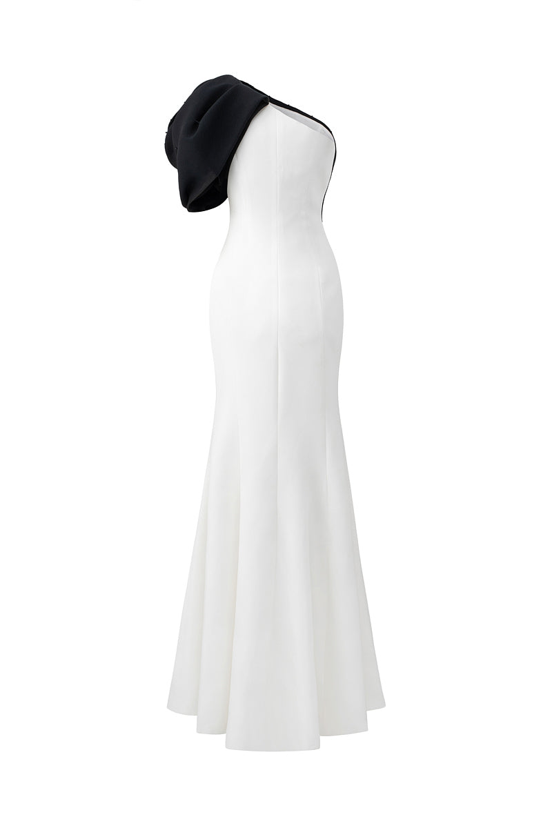 MERMAID EVENING GOWN WITH ONE SHOULDER AND DRAPED DETAIL - CULT MIA