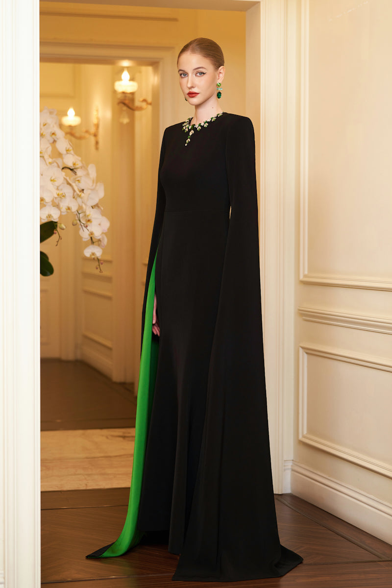 EMERALD CAPE SLEEVE MERMAID EVENING GOWN - CULT MIA