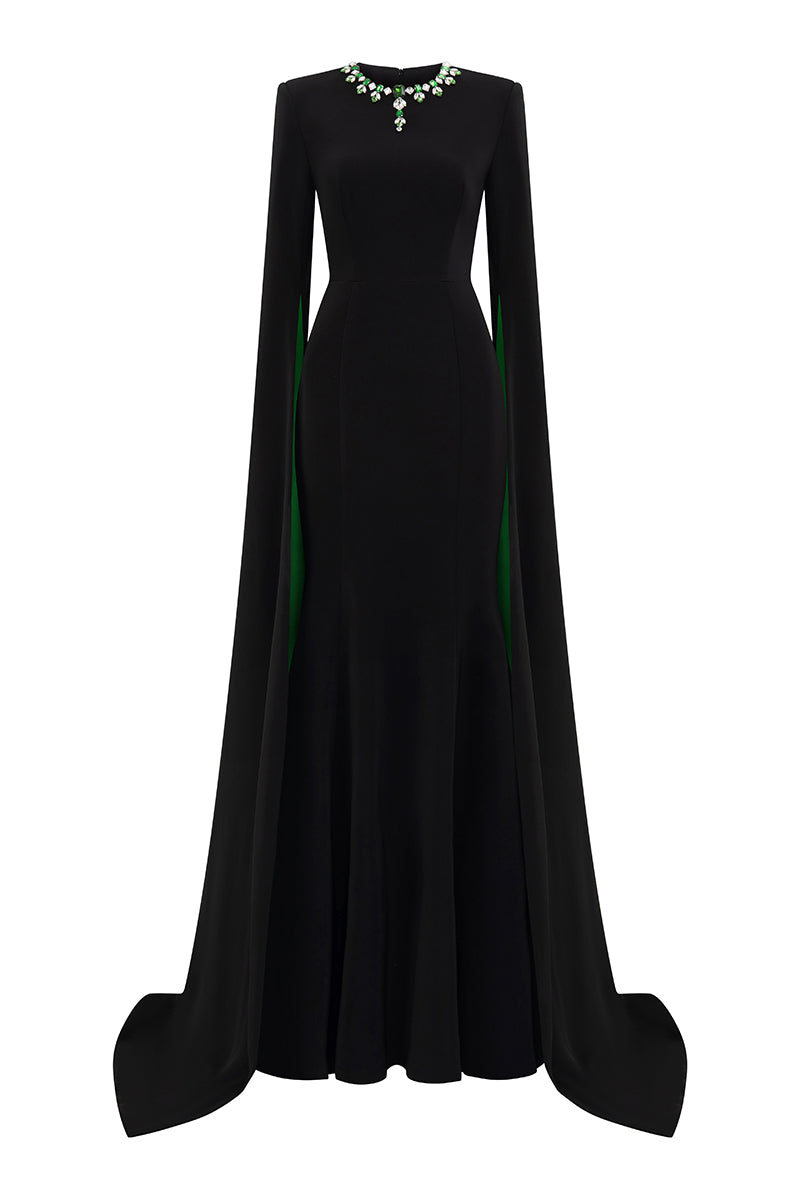 EMERALD CAPE SLEEVE MERMAID EVENING GOWN - CULT MIA