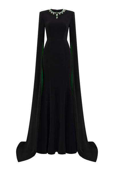 EMERALD CAPE SLEEVE MERMAID EVENING GOWN | CULT MIA