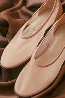 Tan mesh ballerina flats by House of Atana, featuring a sleek, breathable design and soft nappa material for comfortable wear.