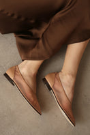 Tan mesh ballerina flats by House of Atana, featuring a sleek, breathable design with a smooth nappa finish.