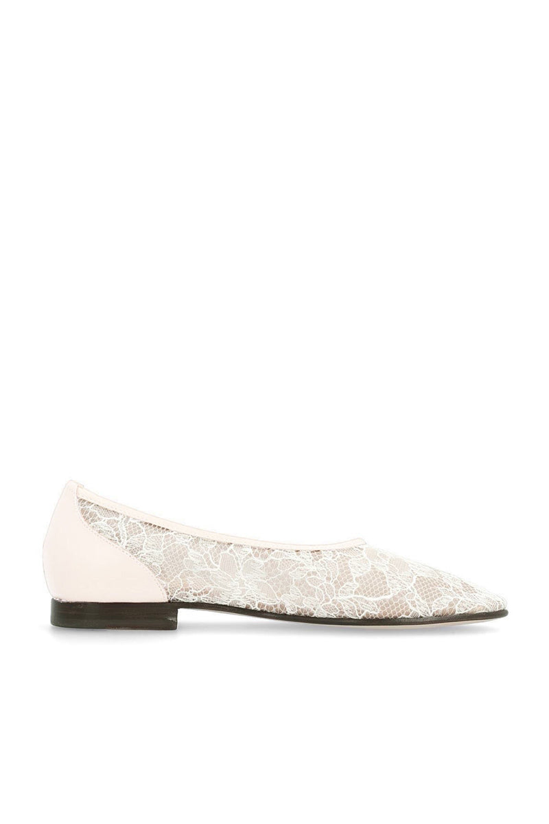 White mesh ballerina flats with lace accents from House of Atana, featuring a sleek and elegant design.