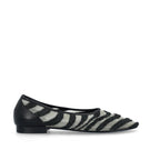 Black mesh ballerina flats with zebra print details from House of Atana, featuring a sleek, comfortable slip-on design.