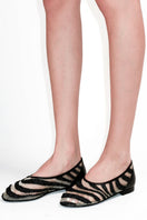 Black mesh ballerina flats with zebra print detailing by House of Atana, showcasing a stylish and comfortable footwear design.
