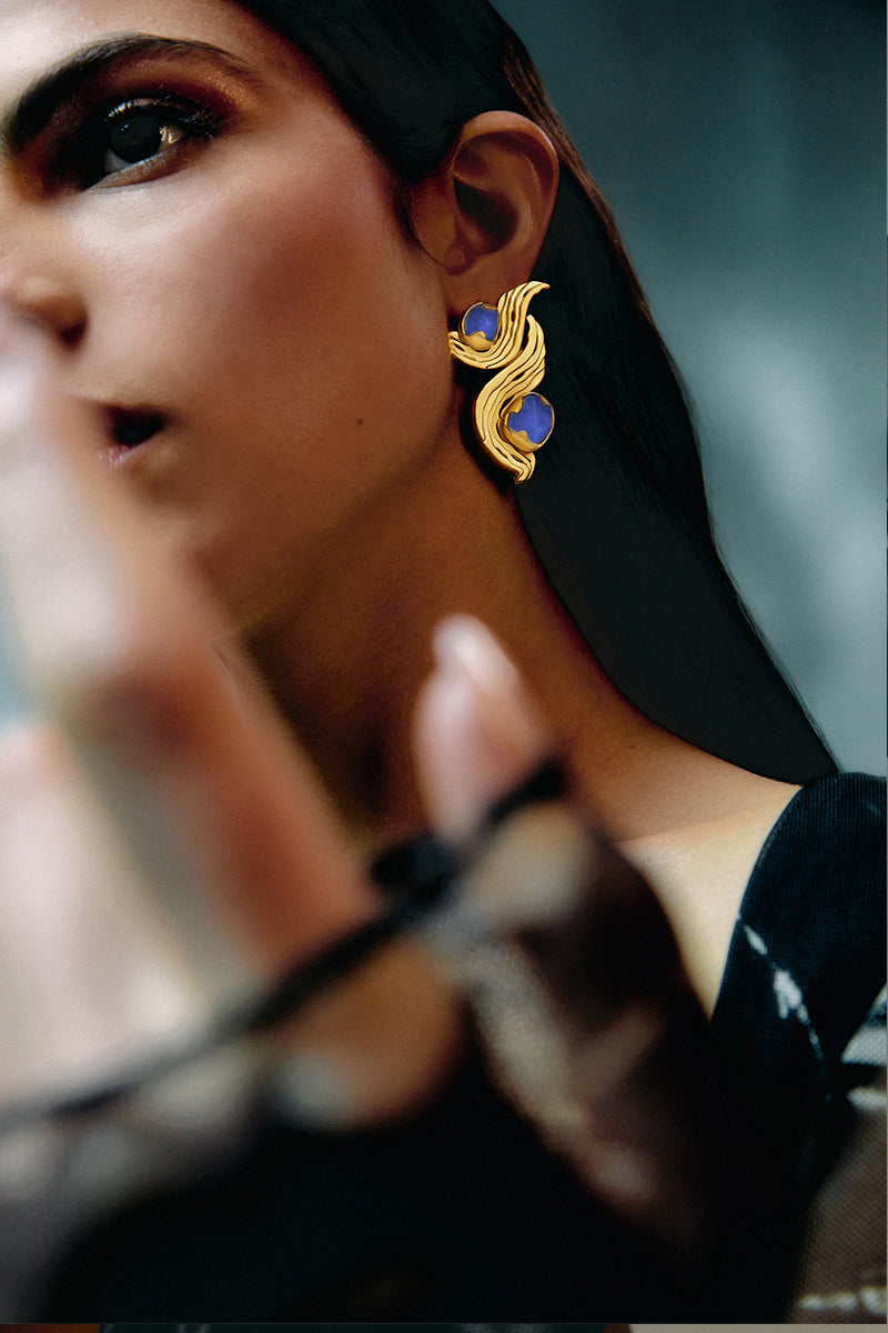 BLUE INTERCHANGEABLE METEORITE EARRINGS - CULT MIA