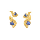 Blue meteorite earrings by Jude Benhalim featuring gold accents, showcasing their unique textured meteorite stone design.