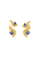 Blue meteorite earrings by Jude Benhalim featuring gold accents, showcasing their unique textured meteorite stone design.