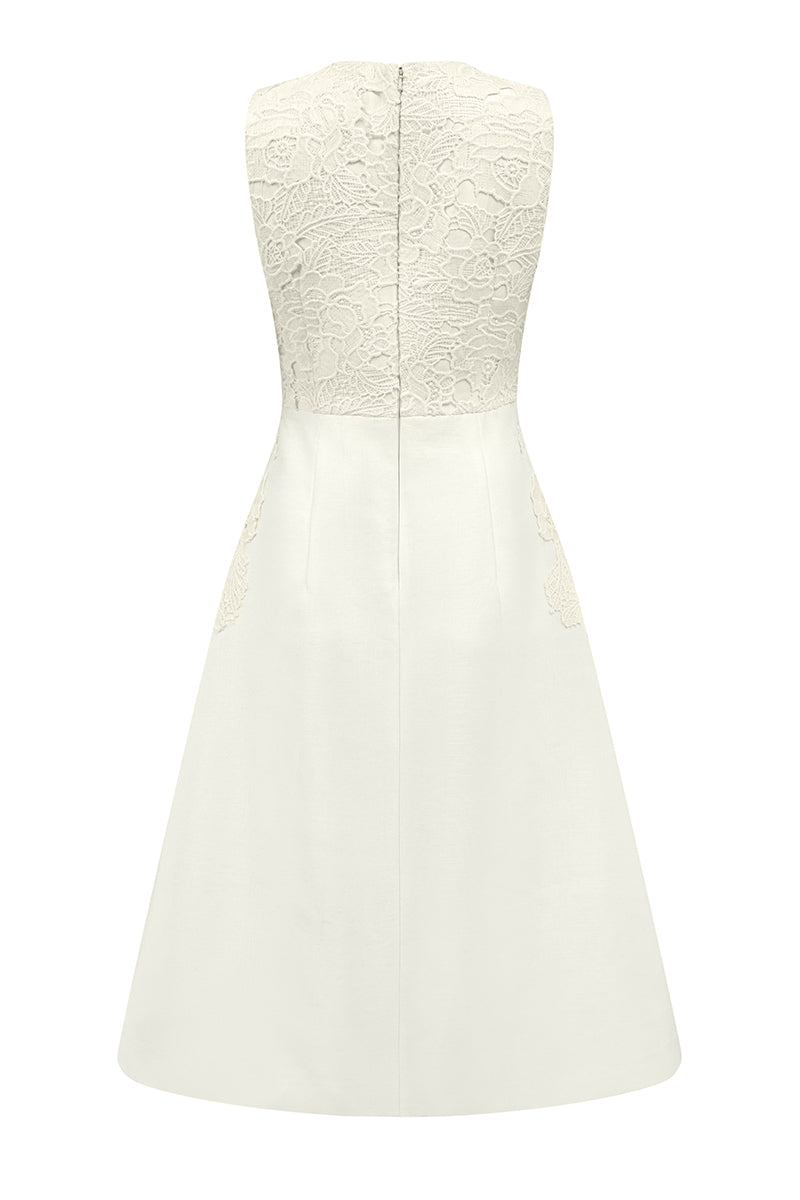 SLEEVELESS KNEE LENGTH DRESS IN IVORY | CULT MIA | I.H.F Studio SLEEVELESS KNEE LENGTH DRESS IN IVORY | CULT MIA | I.H.F Studio