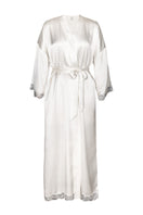 Ivory silk bridal robe by NK IMODE, long and elegant with delicate detailing, designed for special occasions and weddings.