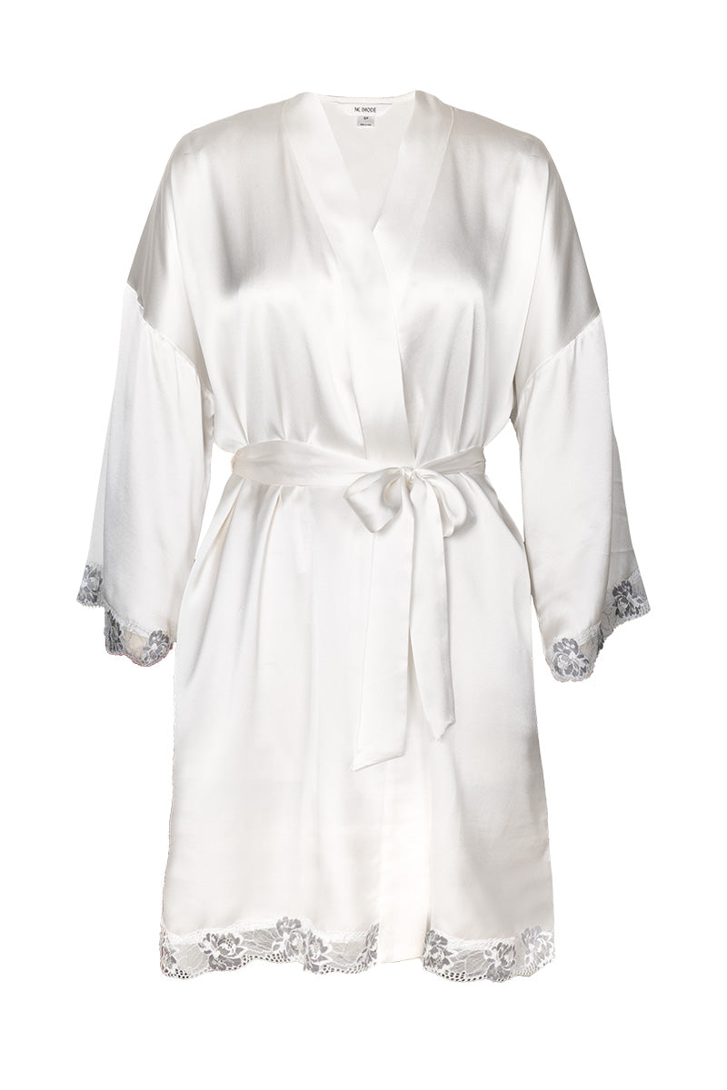MIMI BRIDAL SHORT SILK ROBE IN IVORY