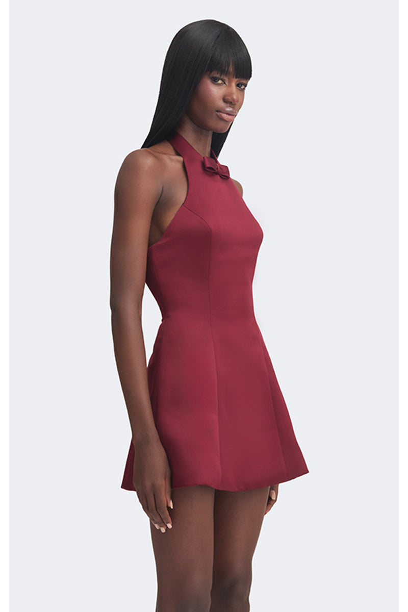 maroon mini dress self-portrait Satin Strappy in Burgundy and special moments. Boat Neck Belted Mini Dress-Burgundy