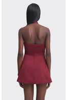 Burgundy mini bow dress by Stolen Stores featuring a fitted silhouette and stylish bow detail at the waist.