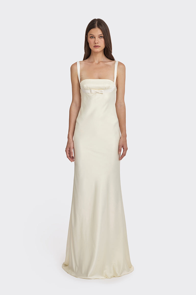 MINI BOW MAXI DRESS IN LIGHT YELLOW