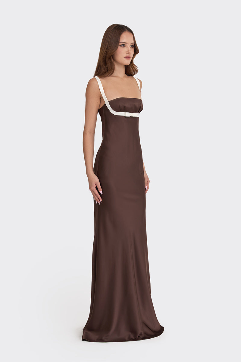 MINI BOW MAXI DRESS IN DARK BROWN | CULT MIA | Stolen Stores MINI BOW MAXI DRESS IN DARK BROWN | CULT MIA | Stolen Stores