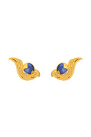 Mini blue meteorite earrings by Jude Benhalim featuring small, polished meteorite stones with a sleek earring design.
