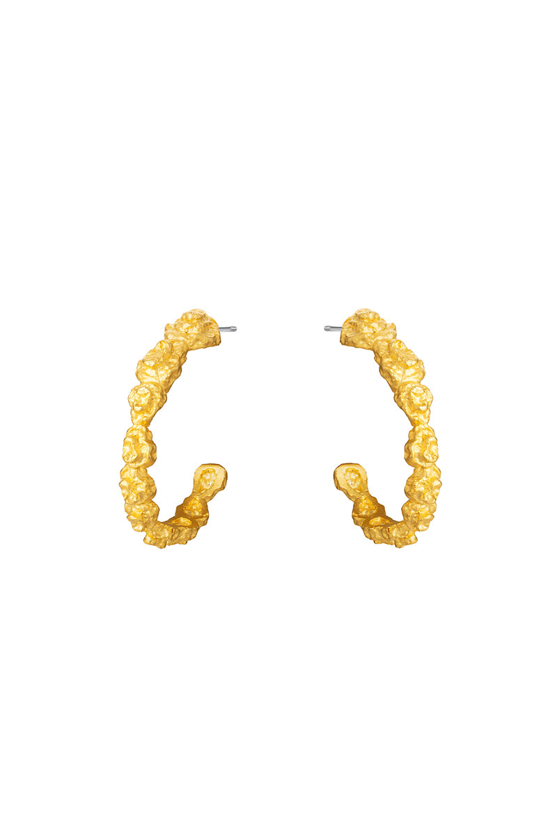 Gold mini pebble earrings by Jude Benhalim featuring small, textured pebble-shaped design on sterling silver hooks.