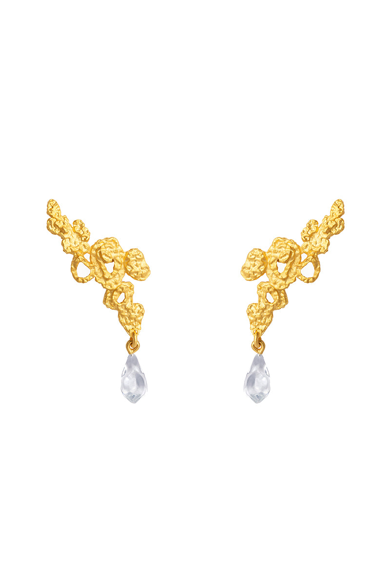 Mini gold riverstone earrings by Jude Benhalim featuring small, elegant riverstone gemstones set in a delicate gold design.