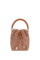 Saonara mini bucket top handle bag in caramel cozy leather, featuring a compact design with a stylish, soft finish.