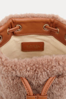 Saonara mini bucket top handle bag in cozy caramel color, featuring a compact design with a stylish, soft leather texture.