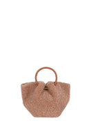 Saonara mini capazo top handle bag in warm caramel color, showing its cozy woven texture and compact design.