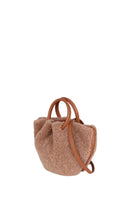 Saonara Mini Capazo Cozy top handle bag in caramel color with woven texture and rounded shape, stylish and compact for everyday use.