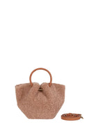 Saonara mini Capazo in caramel color, a cozy top handle bag with woven design and rounded shape.