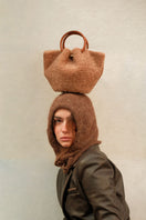 Saonara mini capazo bag in warm caramel color, top handle design with cozy textured finish, stylish and compact for everyday use