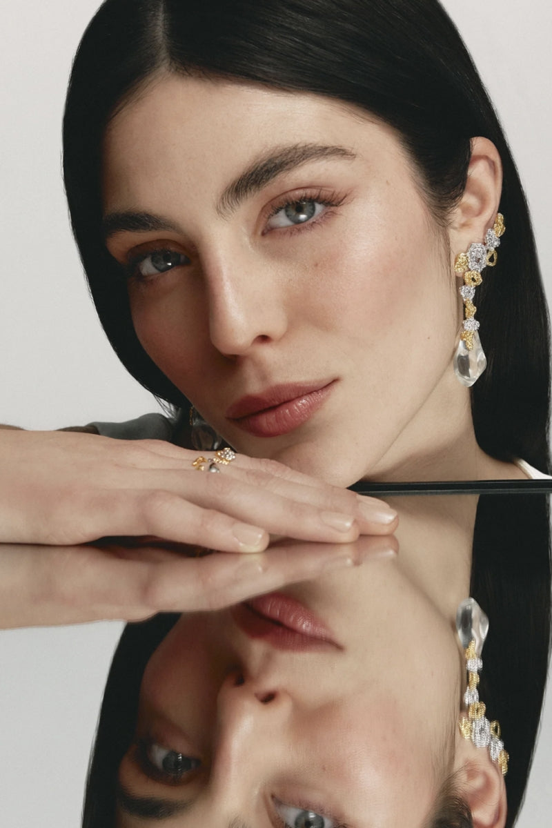 Mini Riverstone earrings by Jude Benhalim featuring small, mixed-colored riverstone stones on delicate earring hooks.