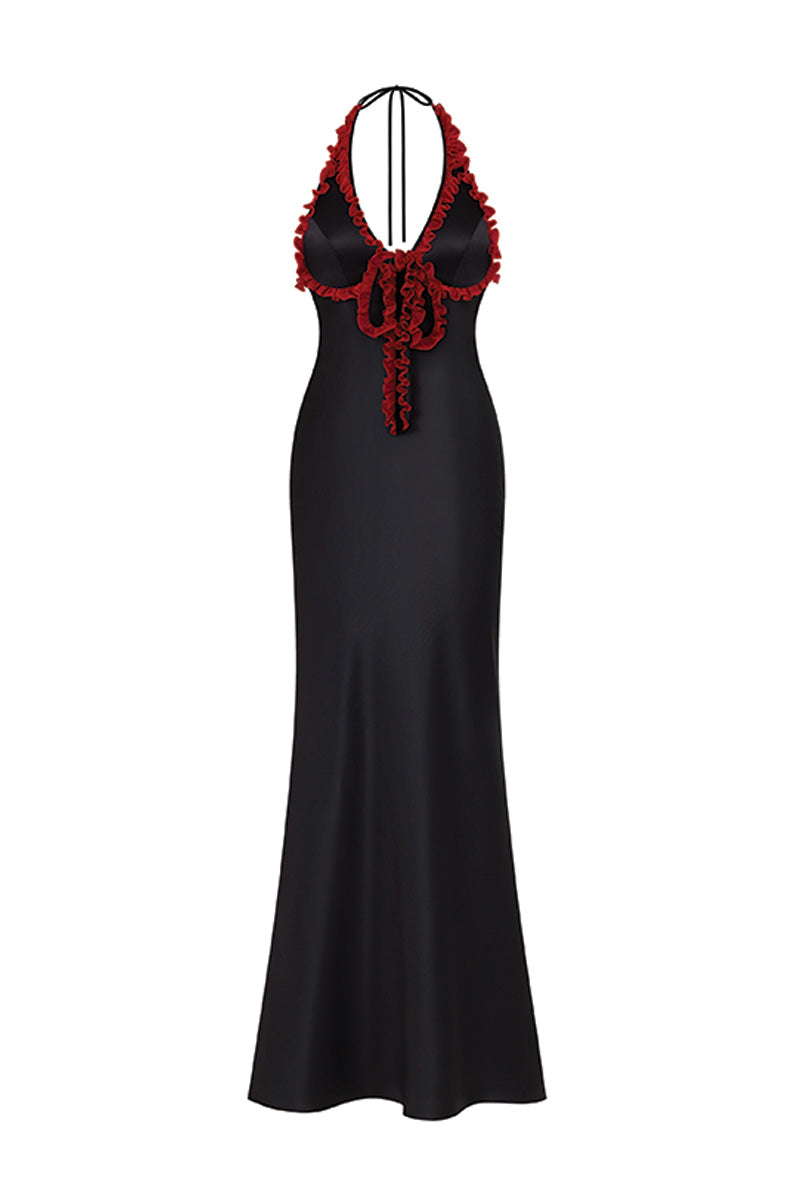 MINI RUFFLE MAXI SLIP DRESS IN BLACK AND RED - CULT MIA