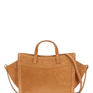 Saonara camel suede mini shopping bag with shoulder strap, stylish compact design, perfect for casual outings.