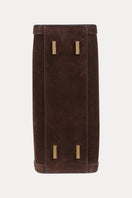 Saonara mini shopping bag in chocolate suede with shoulder strap, small stylish accessory for casual or elegant outfits.