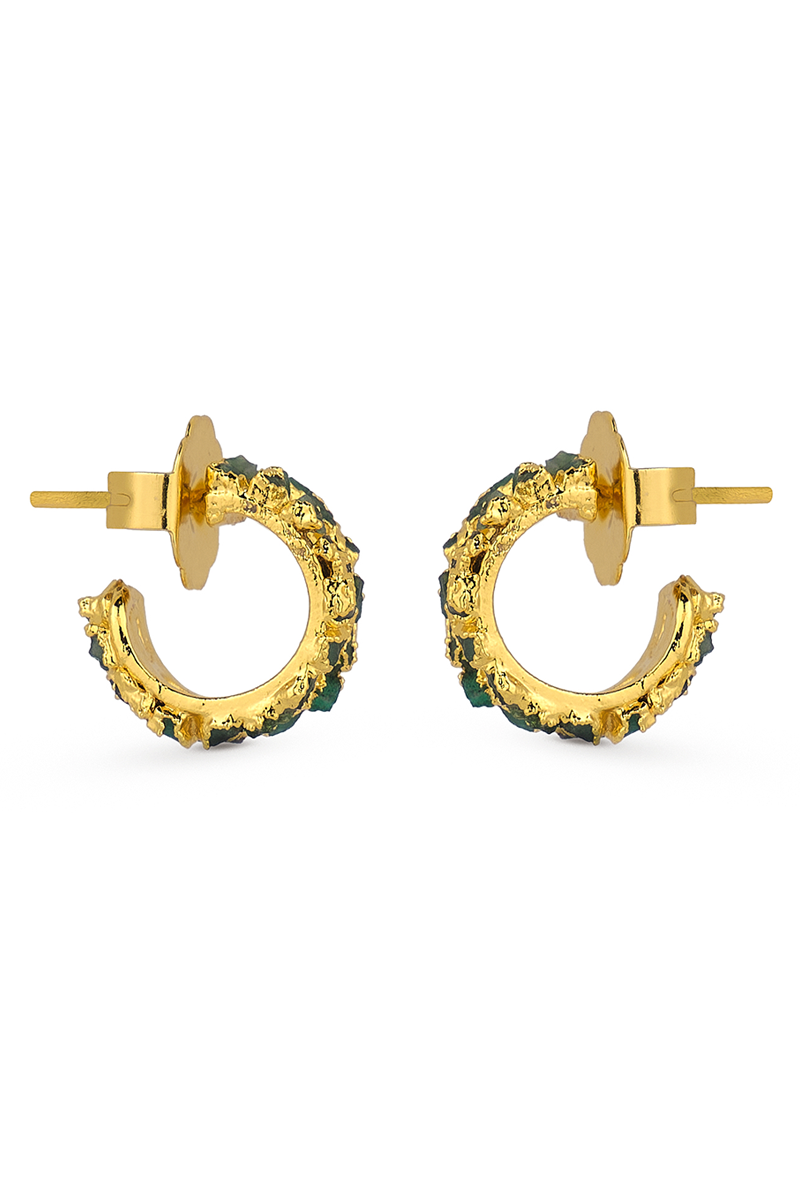 Gold mini squared hoop earrings by Fenomena, showcasing sleek geometric design on a plain background