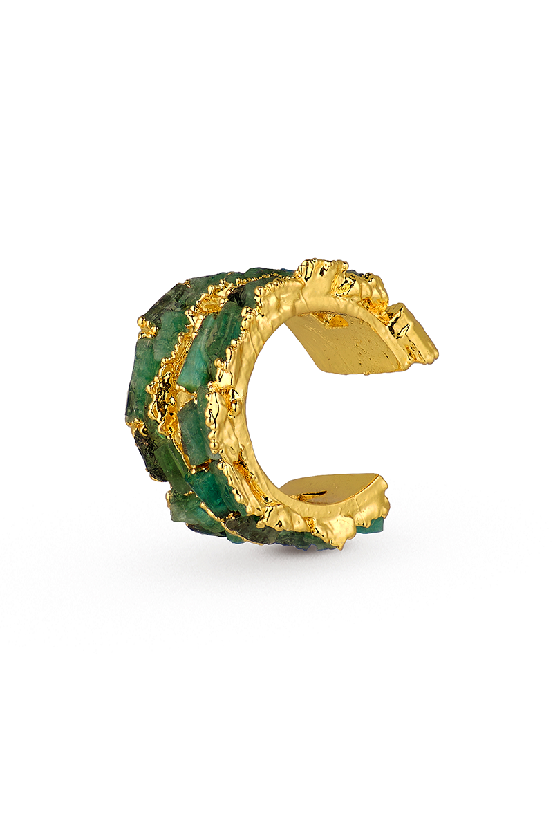 Gold Mini Mosaico Ear Cuff Earrings by Fenomena, close-up showing intricate mosaic design on sleek ear cuffs