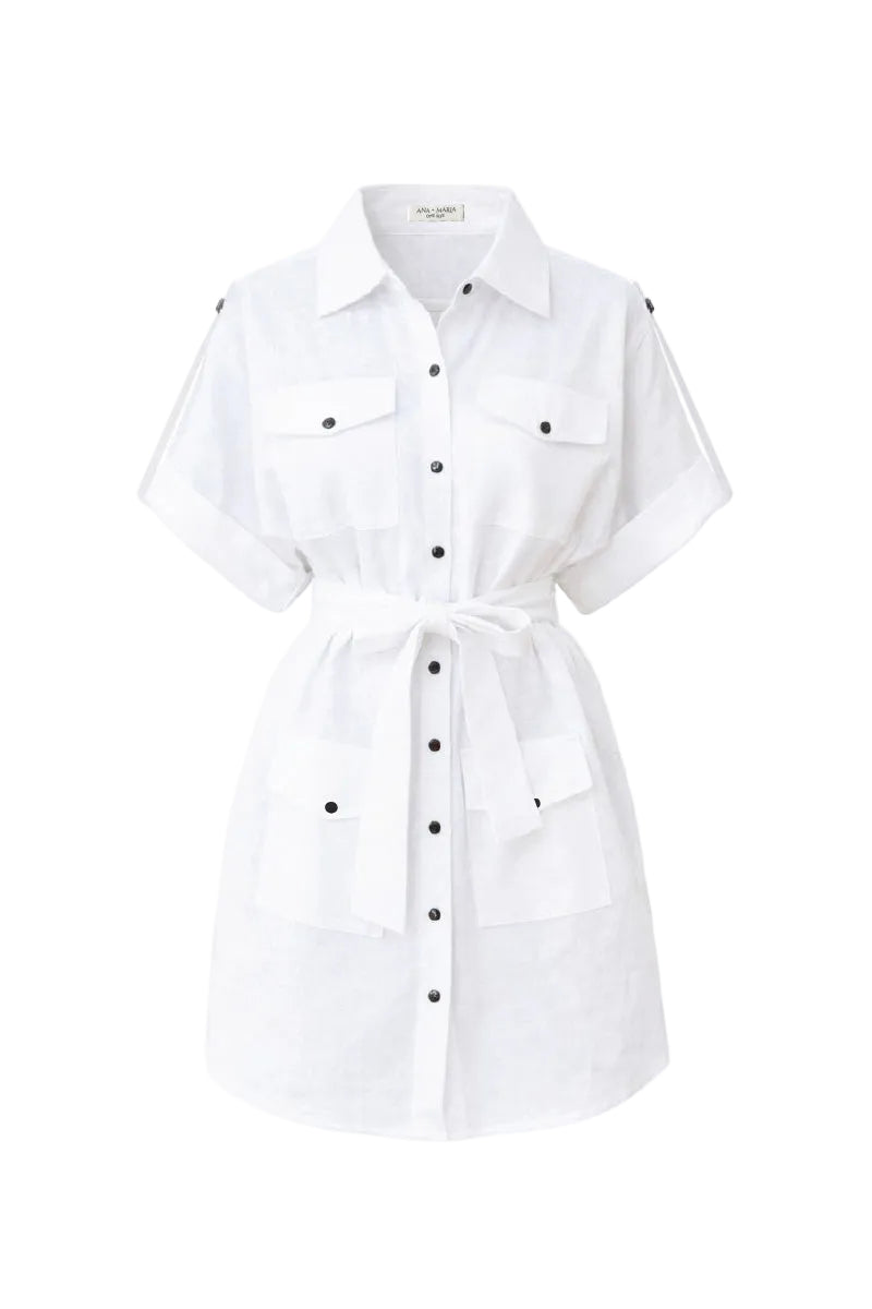 White MINITA blouse by ANA + MARIA, featuring a stylish one-size top with a relaxed fit, shown on a model.