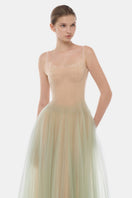 Mint Montsand corset tulle gown with a flowing tulle skirt and fitted bodice, elegant evening dress for special occasions