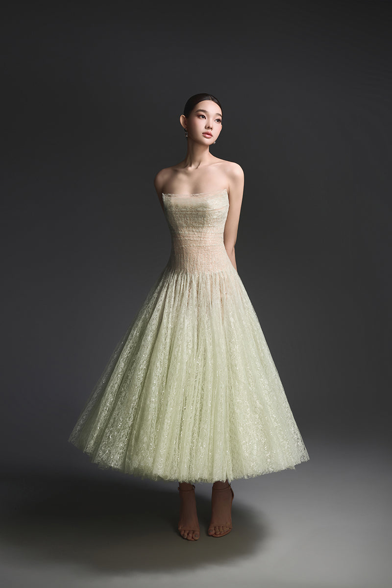 MINT DRAPED LACE MIDI DRESS - CULT MIA