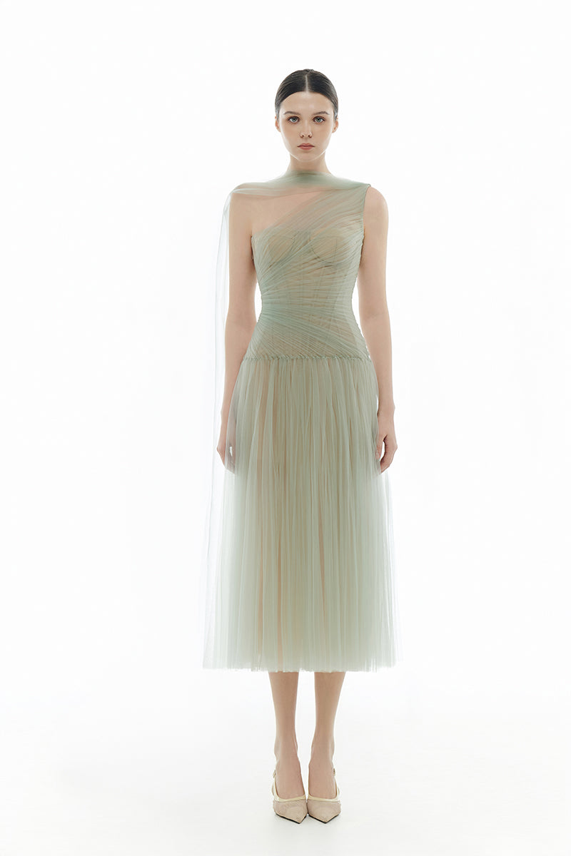 MINT DRAPED MIDI DRESS - CULT MIA