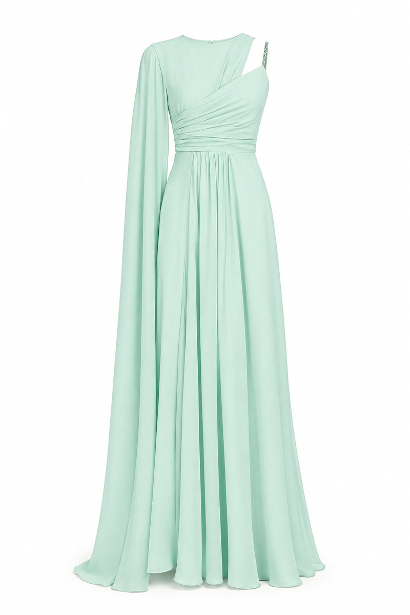 CULT MIA X MONIKA DIMOVA MINT DRAPED EMBROIDERED GOWN