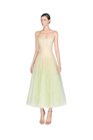 Mint draped lace gown by Montsand featuring a midi length, elegant lace fabric, and a flowing, sophisticated silhouette.